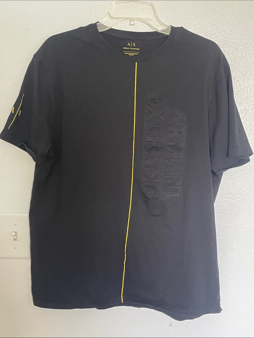 Armani Exchange Black Tee with Yellow Center Stitch